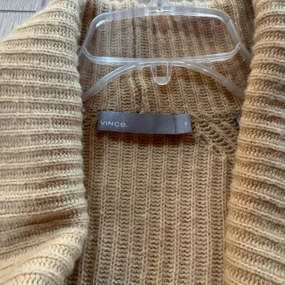 Vince Women's Tan Ribbed Knitted Cashmere/Wool Blend Cardigan Sweater - Picture 5 of 7